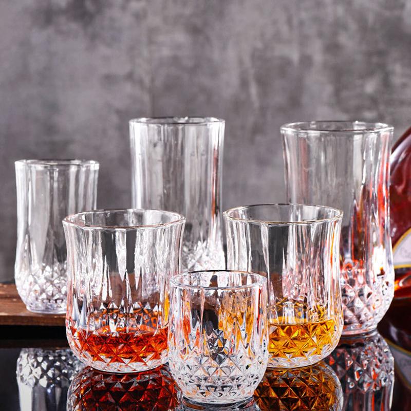 85ml/215ml/310ml/250ml/360ml Collins Glass Whiskey Cups Diamond Relief Bottom Beverage Cup Household Tazas Coffeeware Drinkware
