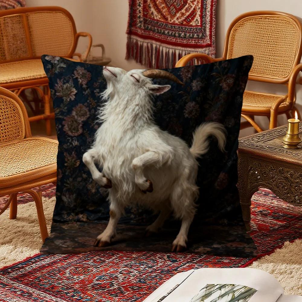Spooky Goat Face 2D Cushion Cover Bedroom Living Room Sofa Christmas Decorations Soft Pillowcase With Zipper