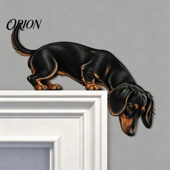 Animal Door Topper Wooden Dachshund Topper, Cute Handcrafted Dog Sign, Rustic Wall Art Decor Figurine for Front Porch, Indoor Outdoor Accent,