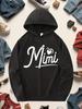 Navy Blue Hooded Sweatshirt with Cursive "Mimi" Heart Print And Mimi Letters - Soft Kangaroo Pocket Pullover, Casual, Outdoor, Spo