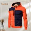 Men Fall Winter Hoodie Colorblock Drawstring Long Sleeves Big Pocket Hooded Retro Thin Loose School Daily Wear Casual Sport Top