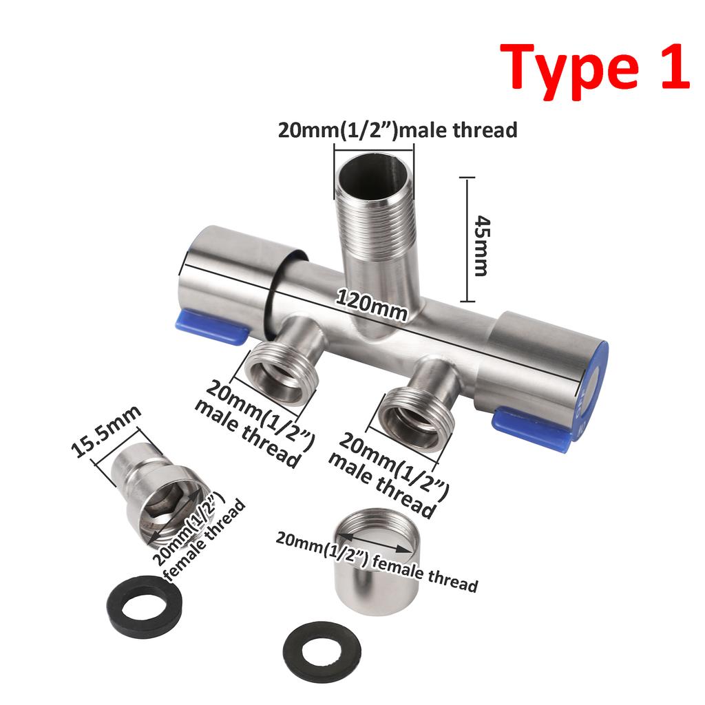 1 In 2 Out Faucet Garden Faucet Dual Control Double Handle Cold Water Faucet Bathroom Washing Machine Faucet Triangle Valve 1Pc