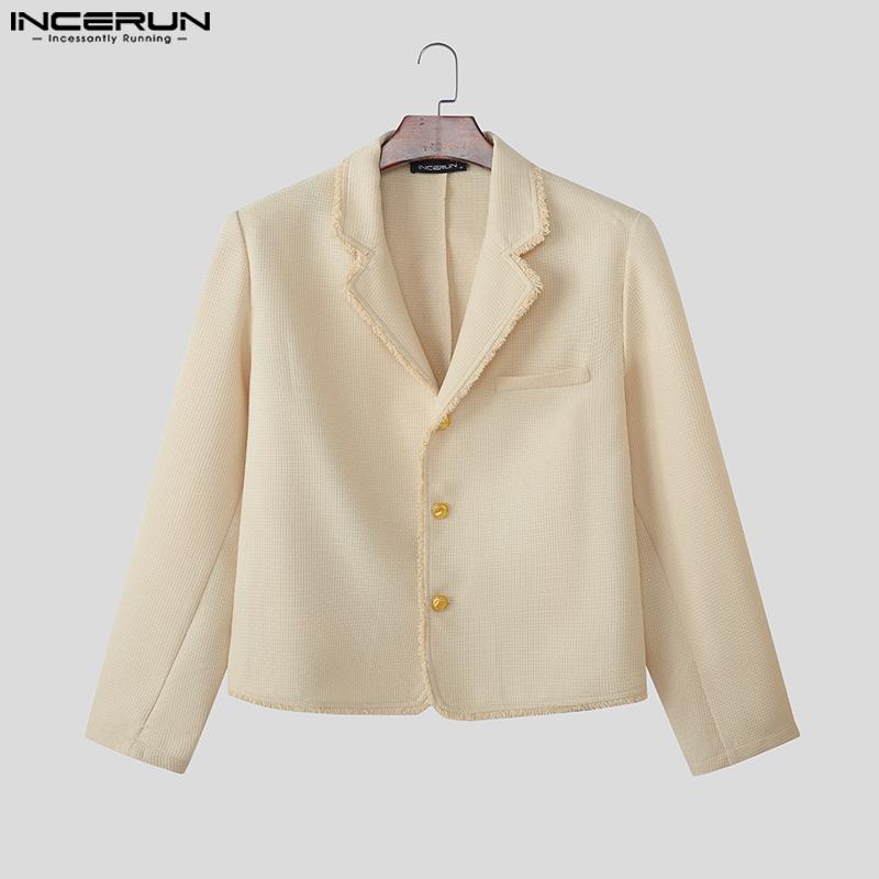 INCERUN Autumn Men Lapel Long Sleeve Buttons Cropped Short Texture Blazer Coats
