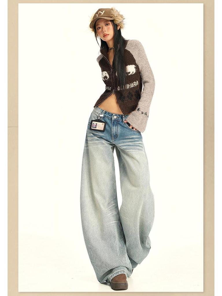2025 Autumn Light Wash Low Rise Straight Wide Leg Jeans