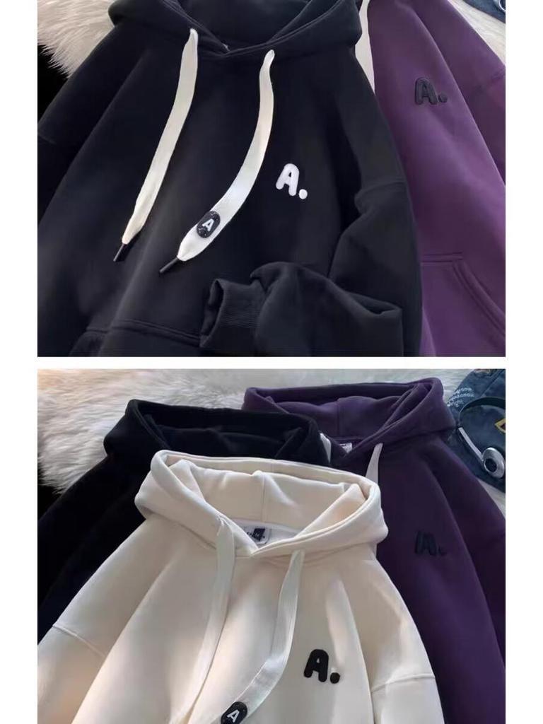 American Trendy Streetwear: Men's Hipster Hooded Sweatshirt, 2025 Autumn/Winter, Loose Couple Style, Plus Velvet