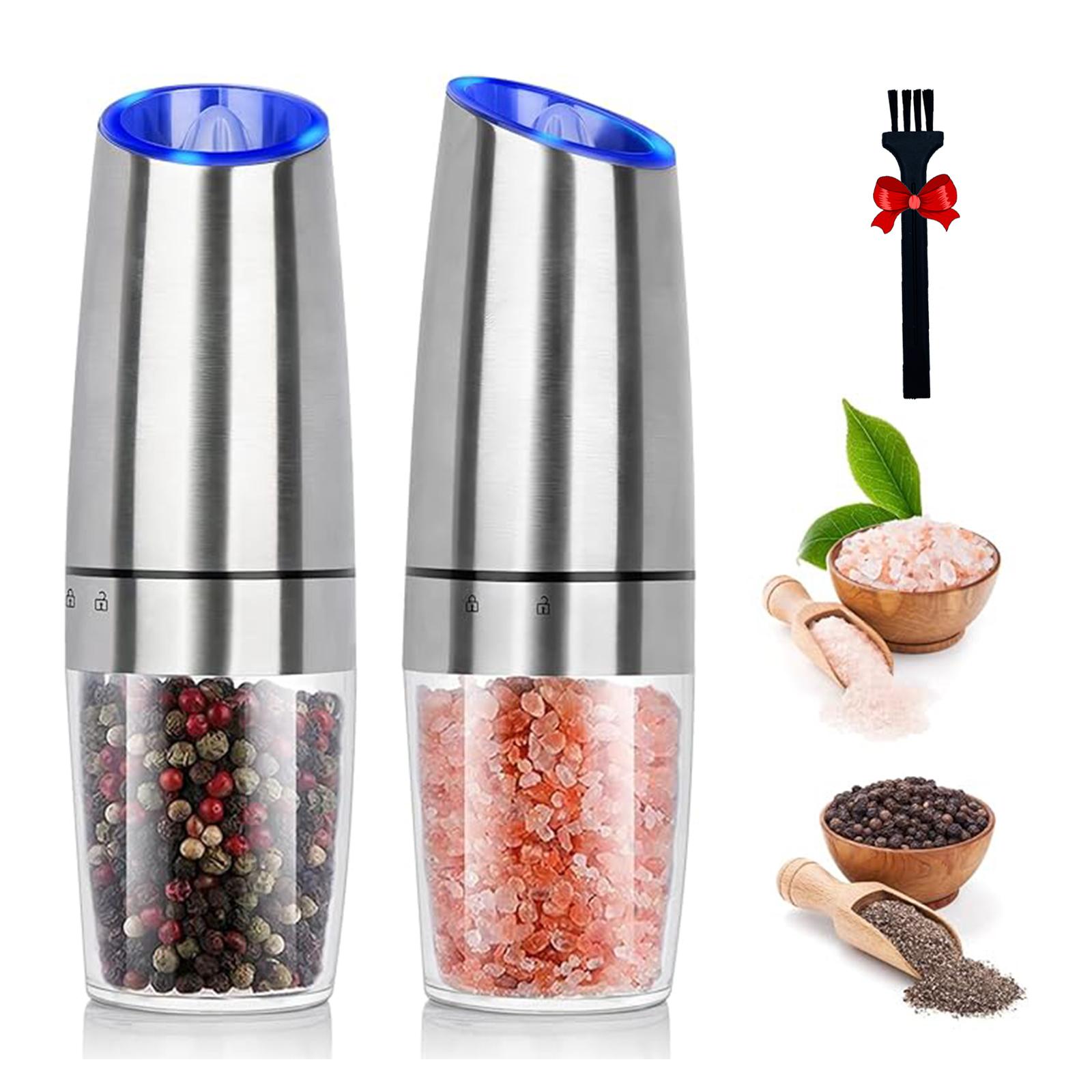 

2 Pcs Gravity Electric Salt And Pepper Grinder Set With Led Light, One-hand Automatic Operation, Adjustable Coarseness Mill срібний