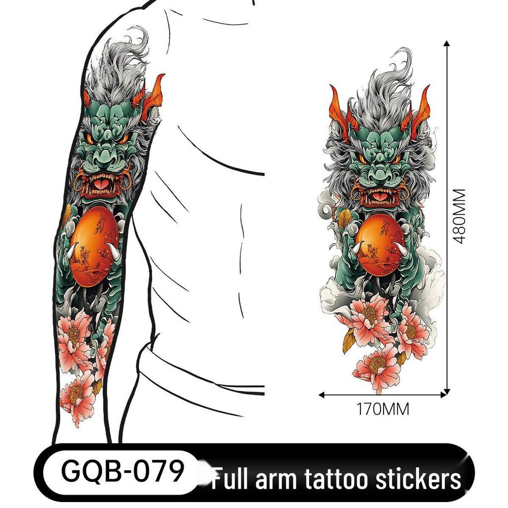 Adesivo Tatuaggio Completo per Braccio Uomo: Design Realistico Impermeabile, Motivo Tigre e Teschio