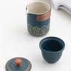 A25F- Travel Tea Set 1Set-Portable Teapot Tea Canister Tea Cup Outdoor Quick Cup Leather Carry Bag