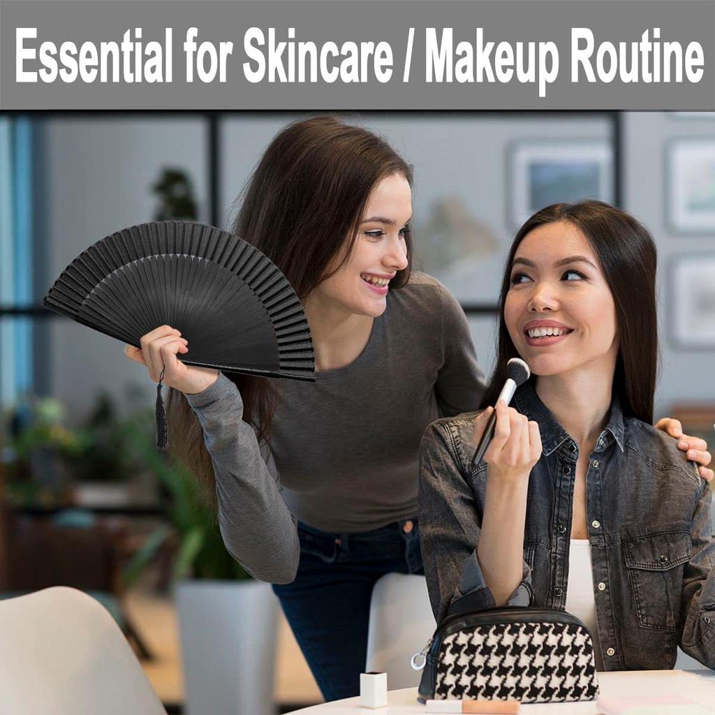 OMyTea Folding Hand Fan for Women - Foldable Chinese Japanese Vintage Bamboo Silk Fan - for Hot Flash, Church, Decoration, EDM, Music Festival,