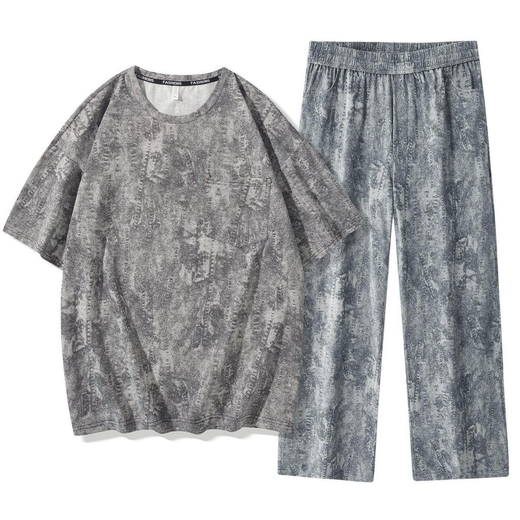 M-9XL Herren Trendiges Lockeres Sommerjacke & Weite Hosen 2-teiliges Set