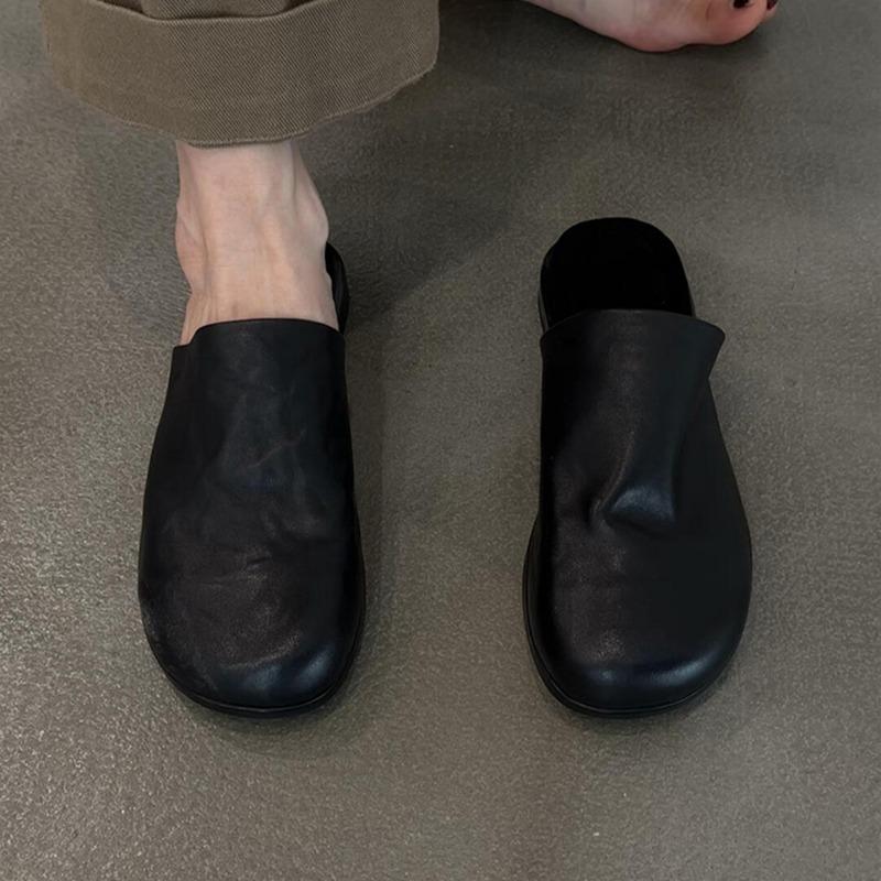 

Овчина ретро минималистичный кожаный круглый носок сумка голова тапочки женские летние для работы универсальные сандалии полутапочки 40