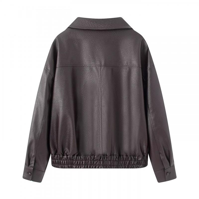 2026 Fall Faux Leather Blazer Jacket Loose Fit Street Style Casual Commute Outerwear Women
