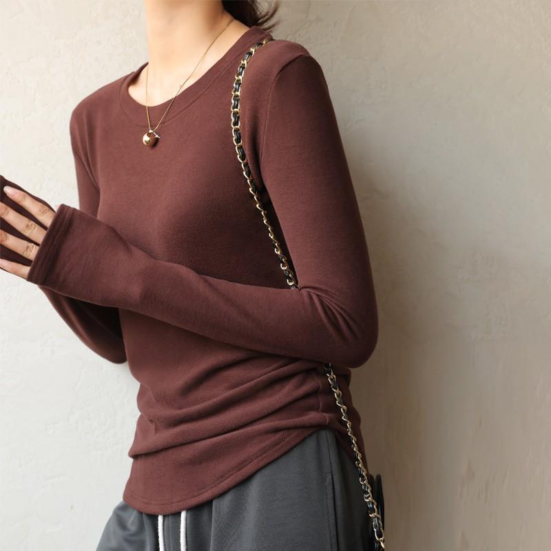 Womens Winter Thermal Base Layer Top Slim Fit Round Neck Long Sleeve T-Shirt Soft Stretch Cotton Blend