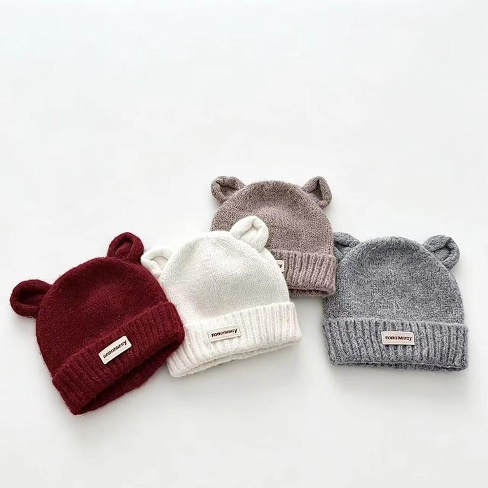 Warm Lining Bear Ear Baby Hat Solid Color Kids Winter Hat Cute Cartoon Baby Cap Winter