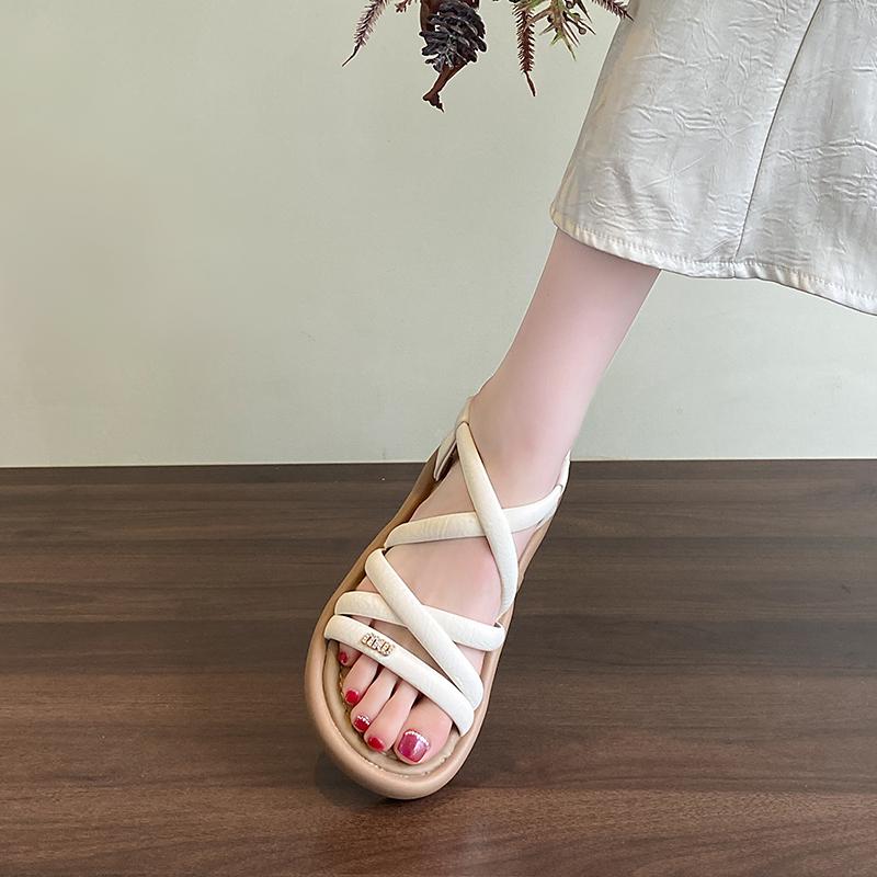 CRLAYDK Women's Open Toe Sandals Flat Cross Strap Elastic Band Slides for Summer Walking Ladies Outdoor Beach Travel Slippers