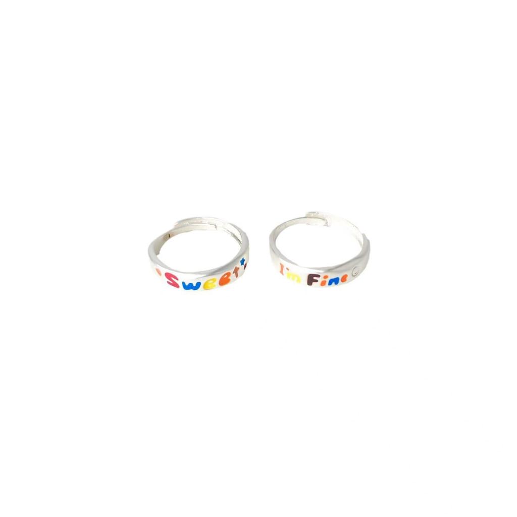 Women's Colorful Oil-Drip Brushed Letter Ring - Niche, Simple, Fashionable, Versatile Couple's Personality Ring