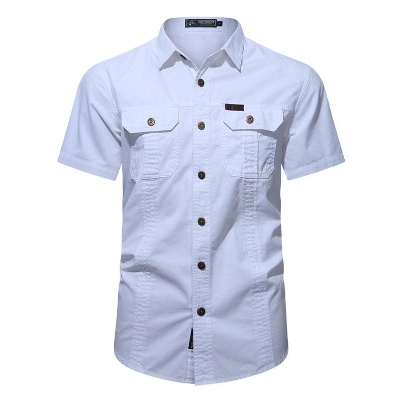 Men's New Summer Thin Short-sleeved Shirt Jacket Men's Solid Color Casual Pure Cotton Outdoor Tooling Shirt Top