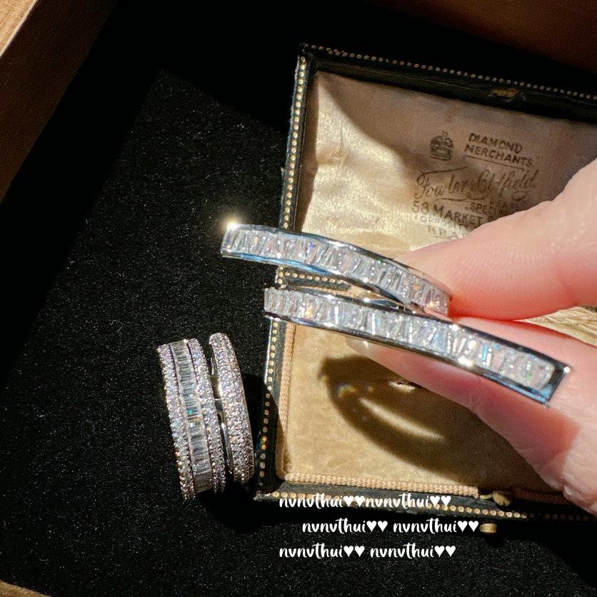 Dewdrop Sugar Cube Gem Winding Ring, Starry River, Plated With 18K Gold, Zircon Double-Layer Ring Arranged On The Keys.