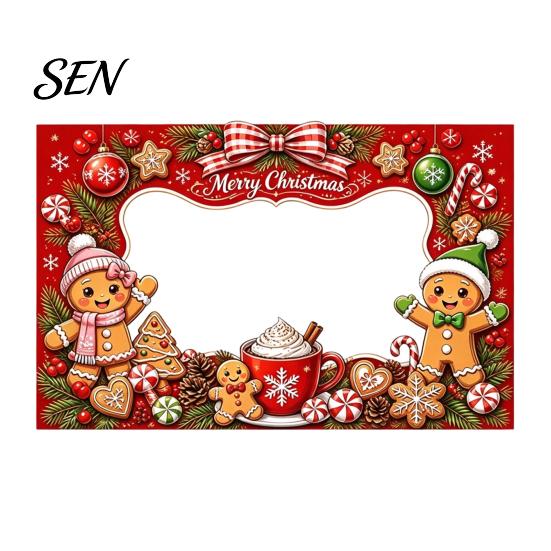 Festive Seasonal Event Banner Christmas Cartoon Photo Booth Frame Banner, Xmas Selfie with Elk Theme Props Penguin Bear, Holiday Party Handheld Prop,