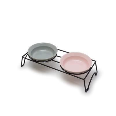 TAMAKI Pet Tableware Appetit Dog Round S Double Set Gray Pink Diameter 30 X Depth 13 X Height 7cm 230ml Safe & Microwave/Dishwasher T-922033