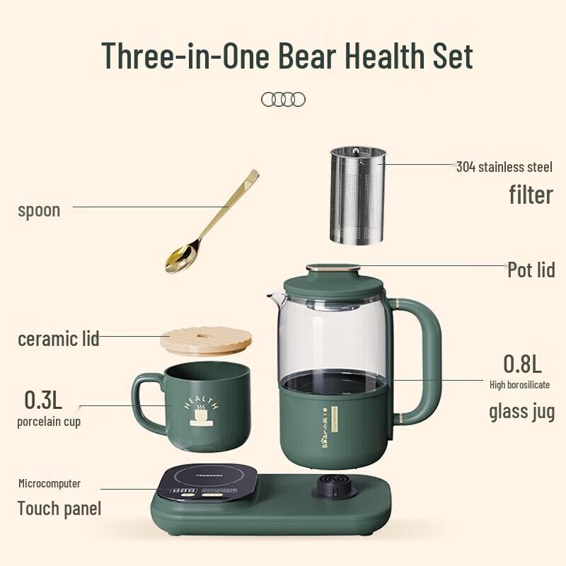 Bear 0.8L Glass Health Kettle & Tea Maker Set CN plug (adapter included)