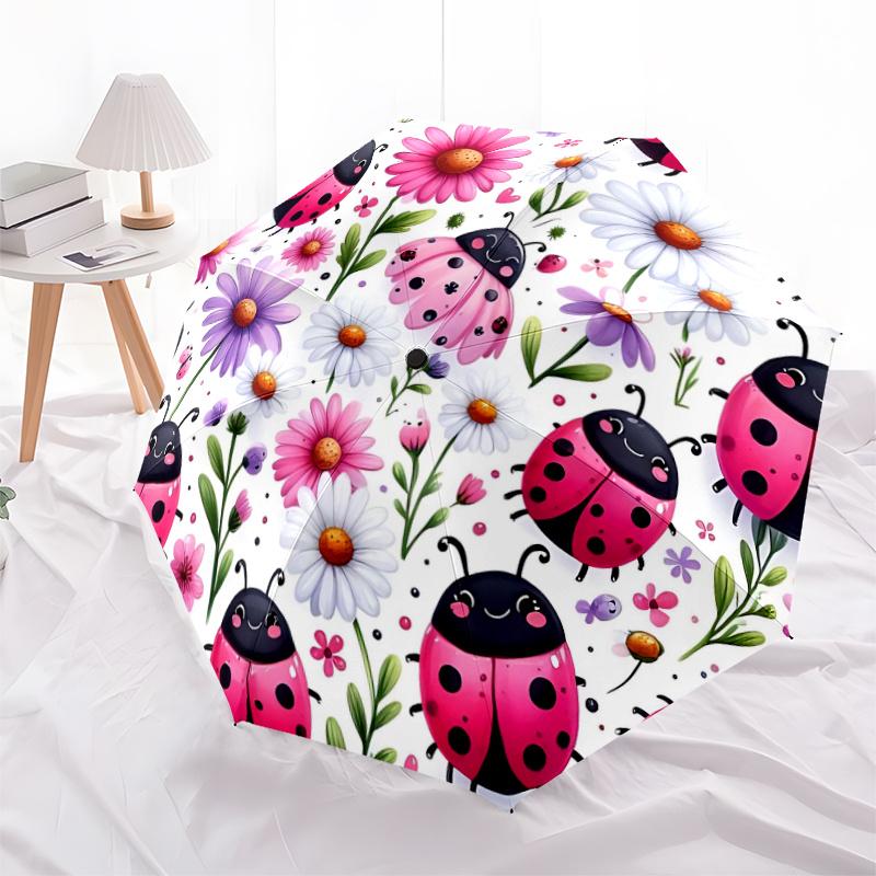 1pc Ladybugs Flowers Automatic Open/close Umbrella, 8-Rib sturdy structure, Auto Folding/Opening, Portable Travel Umbrella for Women c19