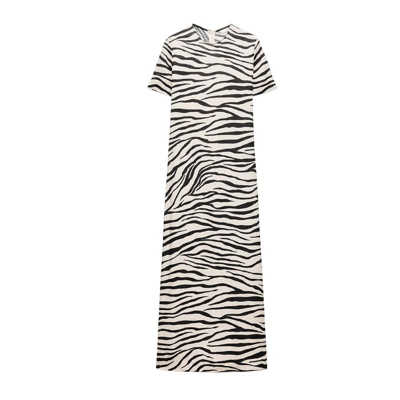 

Весна Новое поступление Мода круглый вырез короткий рукав прямой крой юбка миди длинная юбка принт зебра платье 8252071 Zebra Pattern L