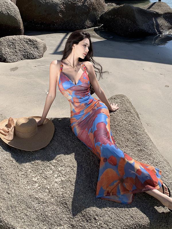 In-Stock Pure Bohemian Backless Slim-Fit Camisole Dress for Women - Seaside Vacation Beachwear