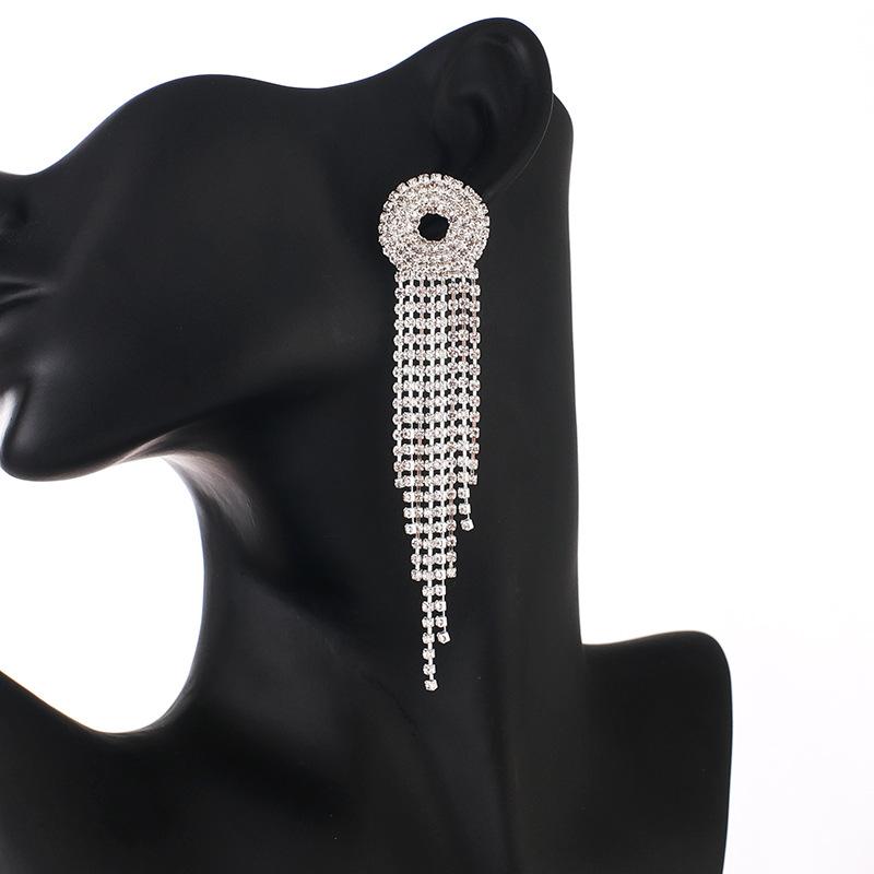 Foreign Trade Cross-Border Direct Supply Rhinestone Circle Tassel Earrings Full Simple Generous Spot E715