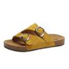 Fashion Flat flip-flops women's summer new round toe open-toe metal belt buckle one-foot slip-on lazy wear beach sandals and slippers