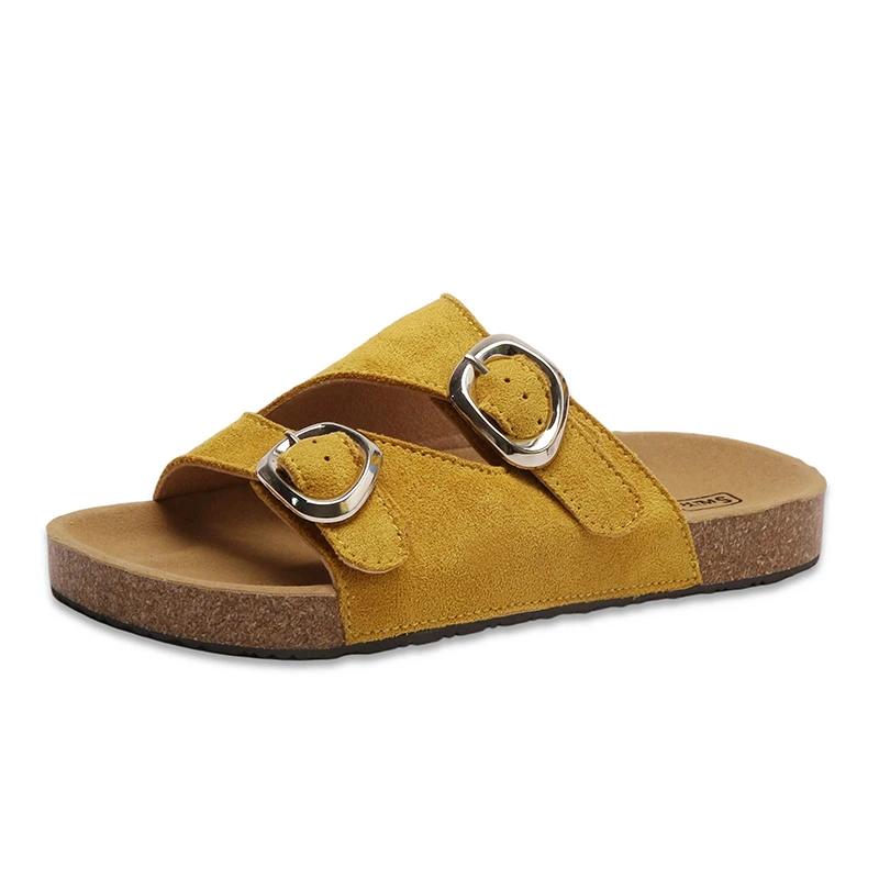 Fashion Flat flip-flops women's summer new round toe open-toe metal belt buckle one-foot slip-on lazy wear beach sandals and slippers