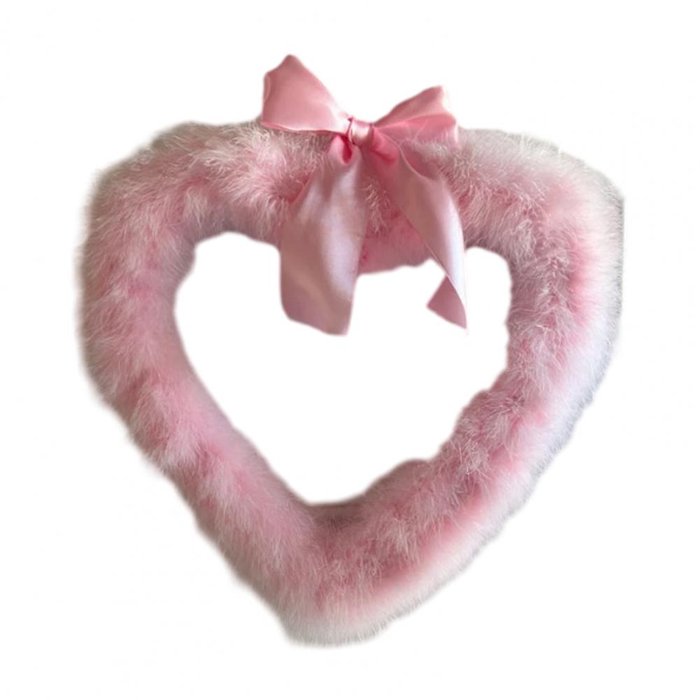Love Heart Valentine s Day Wreath Door Decoration Valentine s Day Party Garland Door Banner Marabou Feather Heart Wreath Indoor розовый