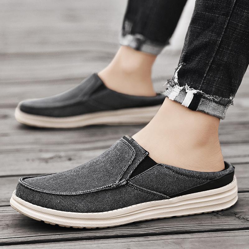Men's shoes large size summer new casual shoes fashion outdoor canvas half slippers trend foot cover lazy shoes