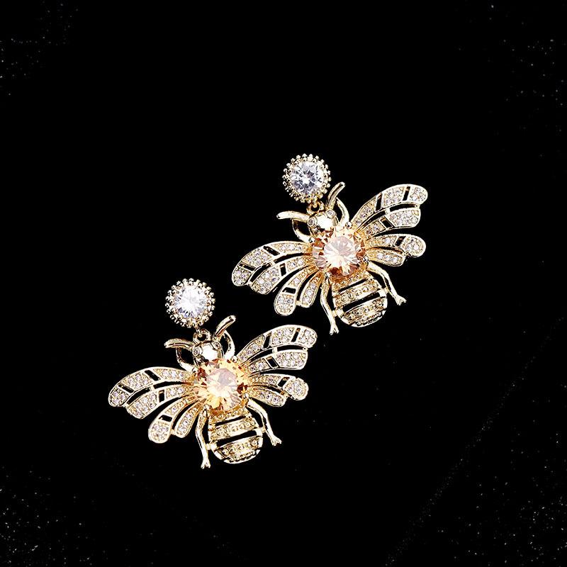 Brilhando cristal bonito abelha brincos para mulheres coreia luxo festa de casamento jóias zircônia inseto brinco design