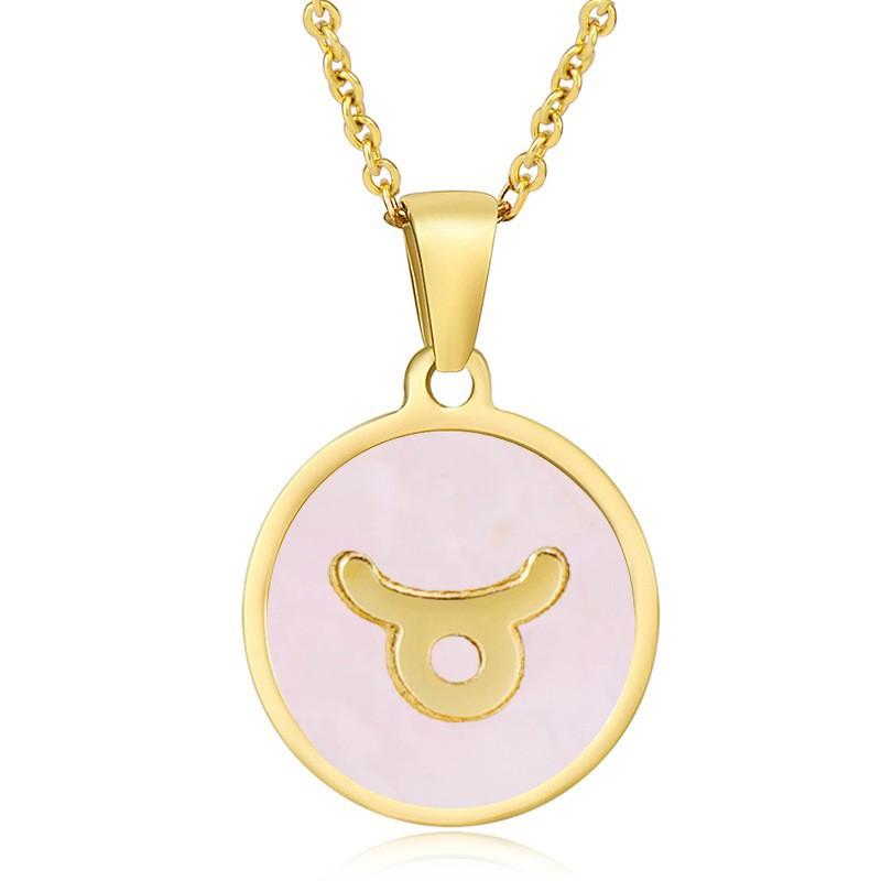 2026 Fashion Twelve Constellation Necklace Women's Simple Round Gold Constellation Necklace Pendant
