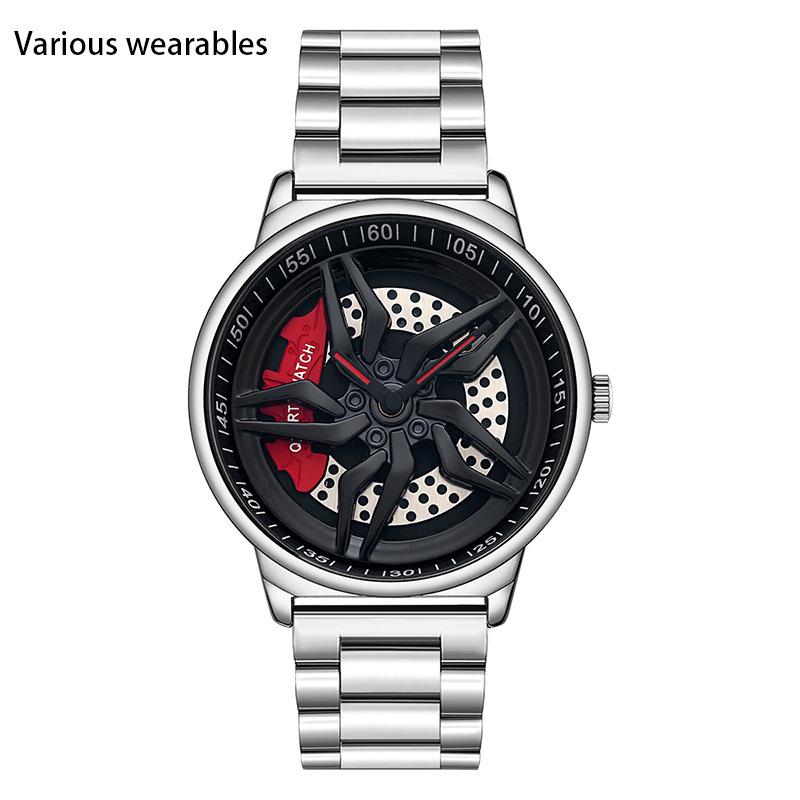 Ny Kul Hjulklokke  Fasjonabel Herreklokke for Forretningsmenn  Personlig Hul Skive  Kvarts Klokke med Stållenke