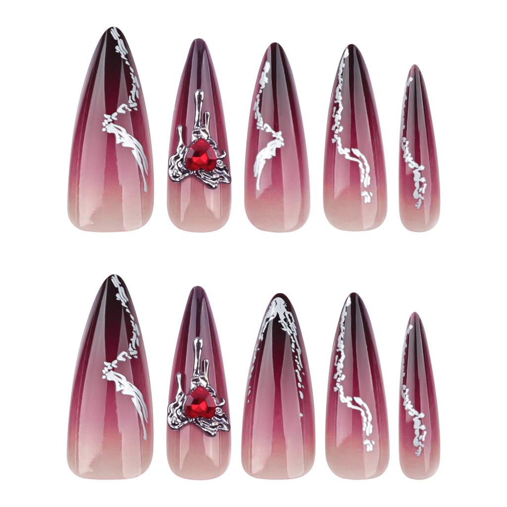 24 Pieces Europe and The United States Wear Long Nail Pointed Fake Nails Spice Girl Flash Diamond Dark Gradual Change Nail Patch
