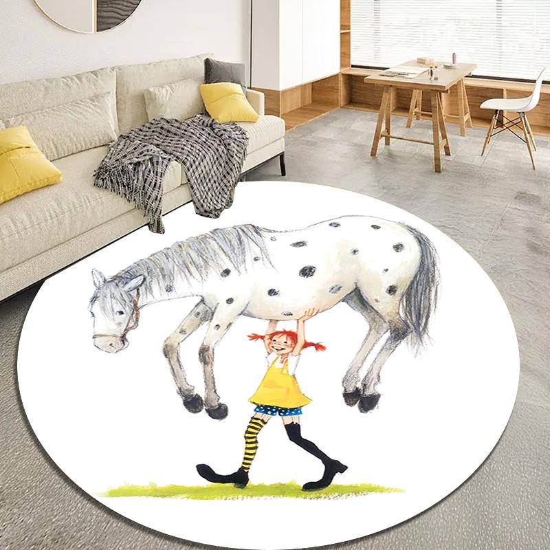 

Круглий килим з мультфільму Пеппі Довгапанчоха, Килимок для вітальні, спальні, дивана, ігрової кімнати, Нековзкий килимок для підлоги Q0030 80cmx80cm