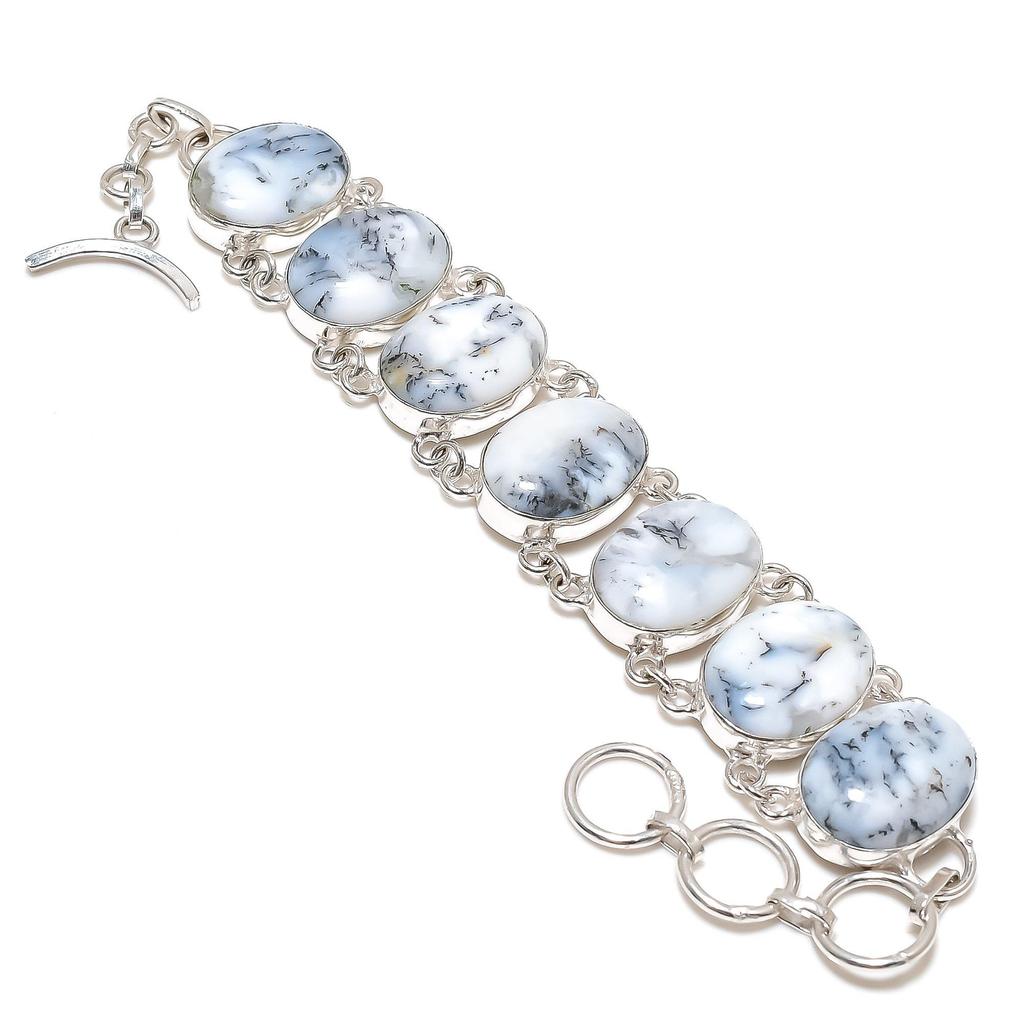 Natural Dendrite Opal Gemstone Handmade 925 Sterling Silver Bracelet, Dendrite Opal Racelet For Wife , Unisex Bracelet, Birthday Gifts