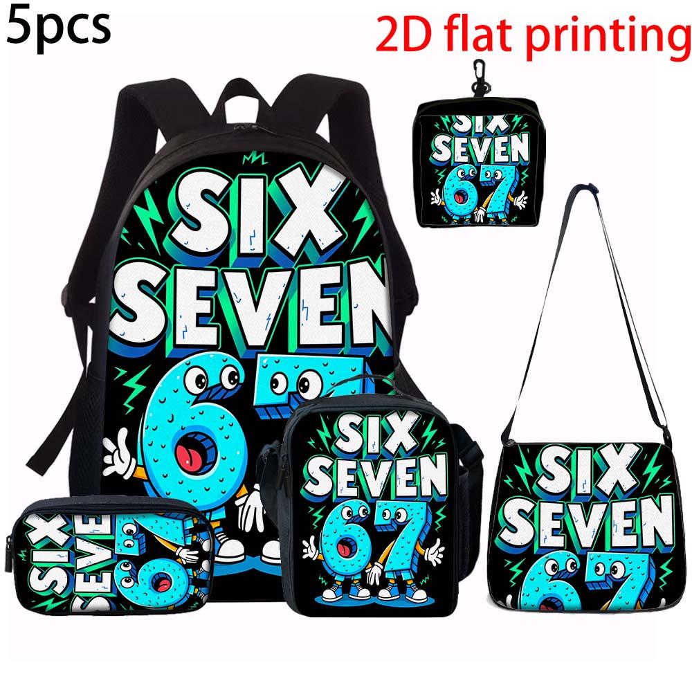 1/2/3/4/5PCS Numbered 6&7 Pattern Backpack Set | The Perfect Choice for School & Travel