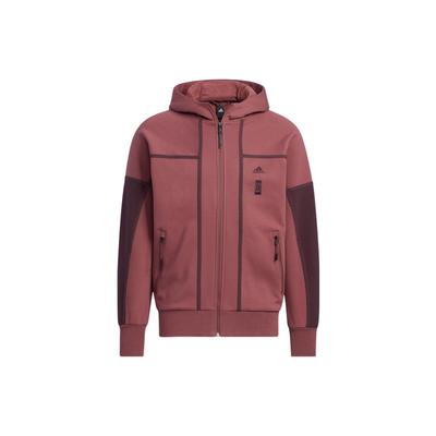 Logo Print Zip-Up Hooded Jacket Men Outerwear Red Brown HN8975