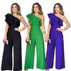 Schrägschulter Rüschen Design Plus Size Damen Jumpsuit