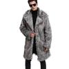 Men Two Tone Faux Fur Long Coat Open Front Fluffy Warm Winter Luxury Plush Overcoat With Pockets
