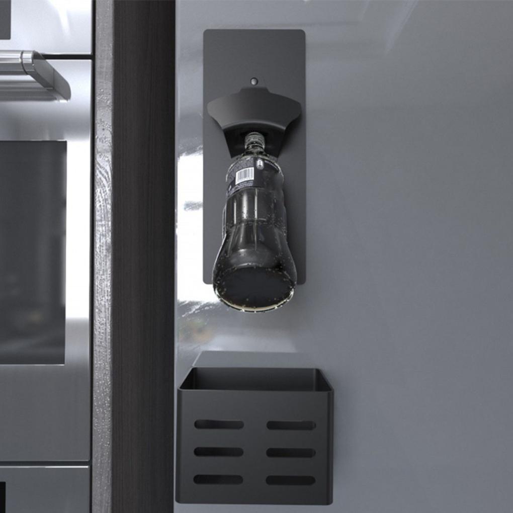 Stainless Steel Wall-Mounted Wine Bottle Opener Counter Beverage Cap Remover with Basket Night Clubs Supplies Decoration