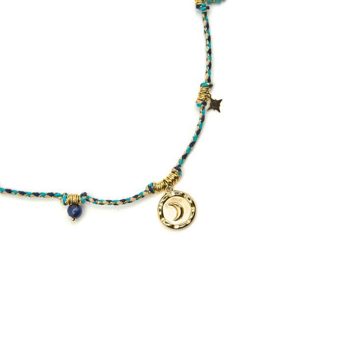 Collier - LUXENTER - Liskel - Cristal Bleu Foncé - Or Jaune 18k - 42cm + 3cm D'extension