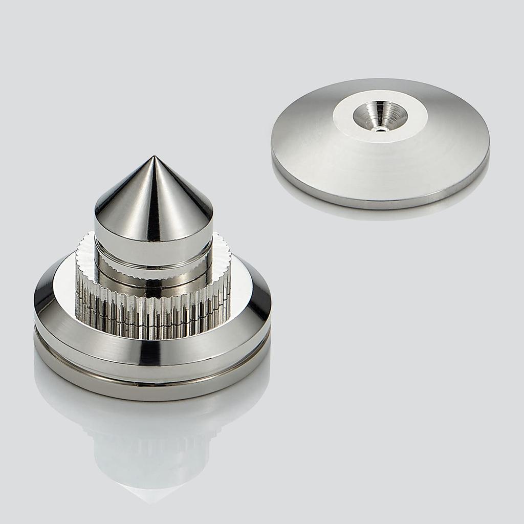 Pailvens Insulated Speaker 8 Height Adjustable Speaker Metal Spike Stand with 16 Improves Audio Sound Quality and Silver Pieces, Stand, Double-Sided