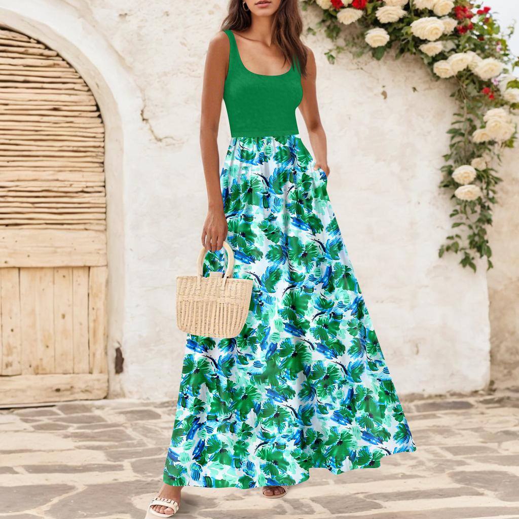 Flytende kjoler for damer Sommerkjoler for kvinner Uformelle lange kjoler Søte blomsterkjoler