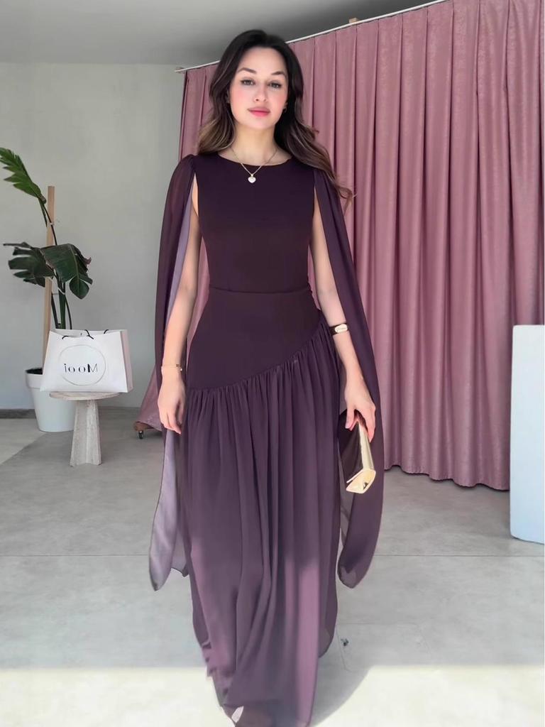 European & American Women's Fashion 2025: Elegant Casual High-Waist Round Neck Long Dress