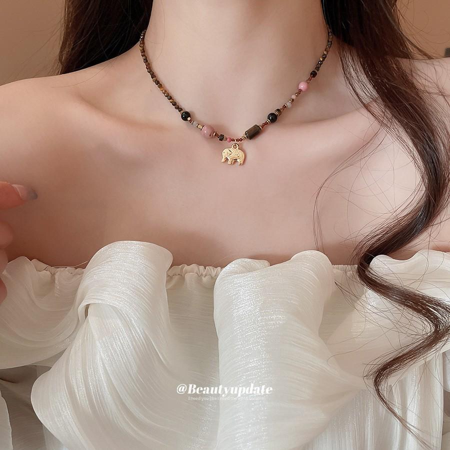 Dopamine Ethnic Retro Beaded Colorful Pearl Choker Necklace - Niche High-End Fashion