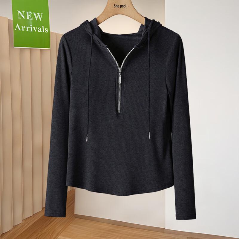 Women s Slim-Fit Hooded Long Sleeve Pullover Top M